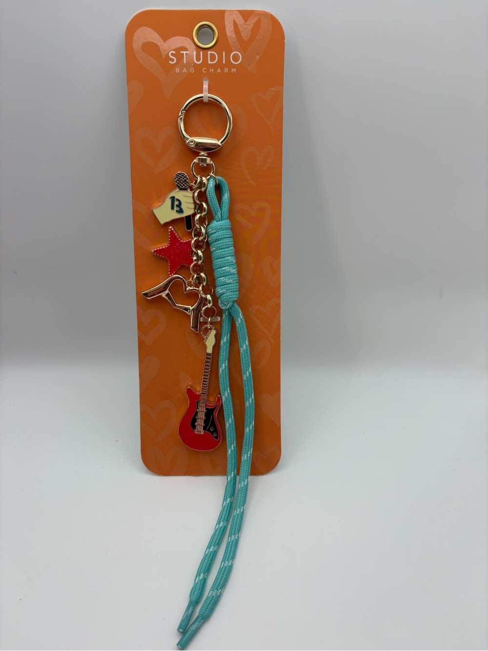 Studio Teal Cord Bag Charm with Guitar, Star, Heart & Microphone Accent Charms